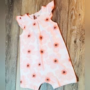 Baby Chick Pea peach/white capped sleeves floral print romper